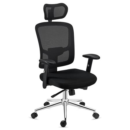 DEMO# Ergonomischer Bürostuhl MARKO, Kopf- und Lordosenstütze, Synchronmechanik, Farbe Schwarz