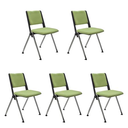 Im 5er-Set: Konferenzstuhl CARINA, stapel- und reihenverbindbar, verchromtes Stahlgestell, Stoffbezug Farbe Grün