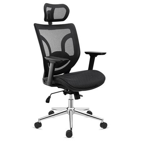 DEMO# Ergonomischer Bürostuhl LAMBO PRO mit Kopfstütze, 8h-Nutzung, Lordosenstütze, 3D-Armlehnen, Farbe Schwarz