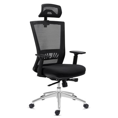 DEMO# Ergonomischer Bürostuhl MAGNUM ELITE, Kopf- und Lordosenstütze, 8h-Nutzung, Aluminium-Fußkreuz, Farbe Schwarz