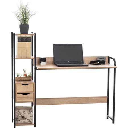 Bürotisch SIDE, mit Schubladen und Regal, 124x40x111 cm, aus Metall und Holz, Farbe Eiche