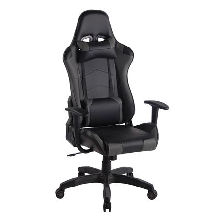 Gaming-Stuhl DARIUS, Nacken- und Lordosenkissen, Kunstleder, Farbe Schwarz/ Grau