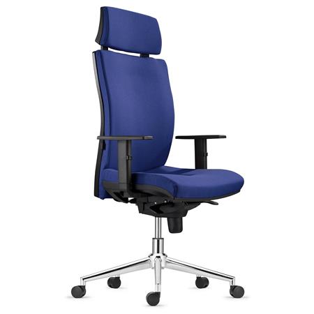 DEMO# Ergonomischer Bürostuhl MARVEL STOFF METALL, Kopf- und Lordosenstütze, Farbe Dunkelblau