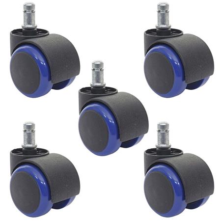 5er-Set Hartbodenrollen BLADE 11x50 mm, Gummibeschichtung, Farbe Blau