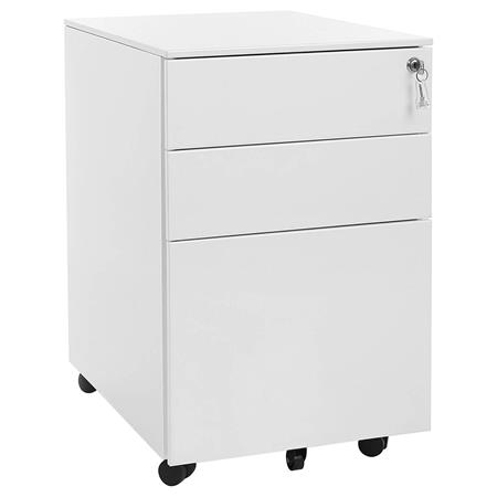 Aktenschrank PAUL, Metall, mit Rollen, 3 Schubladen, Abmessungen 39x52x60 cm, Farbe Weiß
