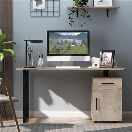 Computertisch MAGNOLIA, Abmessungen 150x60x76 cm, mit Schubladen, aus Metall und Holz, Farbe Eiche
