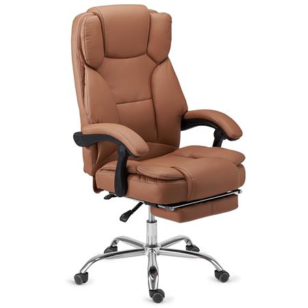DEMO# Bürosessel LINCON, sehr bequem und ergonomisch, ausziehbare Fußstütze, Kunstleder, Farbe Hellbraun