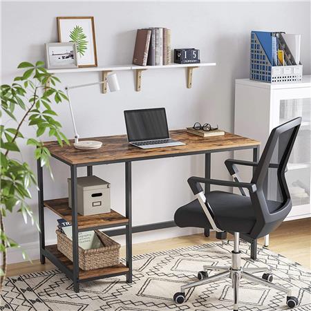 Büroschreibtisch ERGOS, Abmessungen 120x60x75 cm, Industrieller Stil, aus Metall und Holz, Farbe Braun