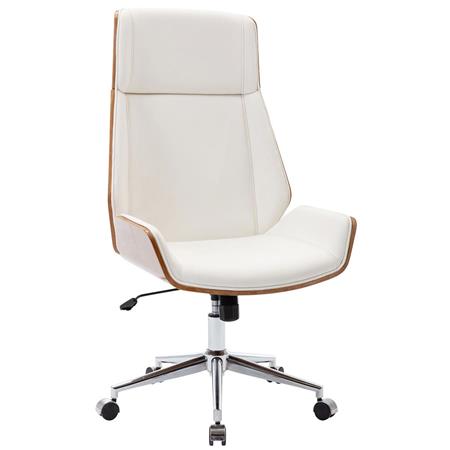 Chefsessel KINGSTON, dicke Polsterung, elegantes Design in Nussholz und Leder, Farbe Weiss