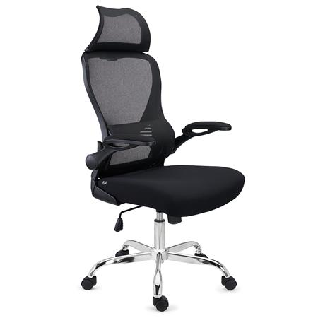 DEMO# Ergonomischer Bürostuhl CORFU, Kopfstütze, klappbare Armlehnen, ergonomisches Design, Farbe Schwarz