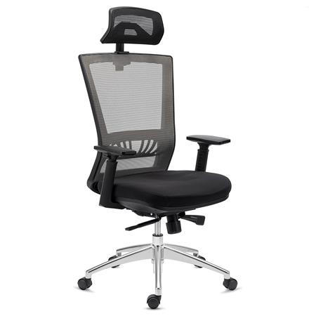 DEMO# Ergonomischer Bürostuhl MAGNUM ELITE, Kopf- und Lordosenstütze, 8h-Nutzung, Aluminiumfußkreuz, Farbe Grau