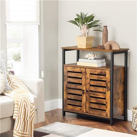 Büroschrank ARYA, 70x30x80 cm, Industriestil, aus Metall und Holz, Farbe Schwarz und Walnuss