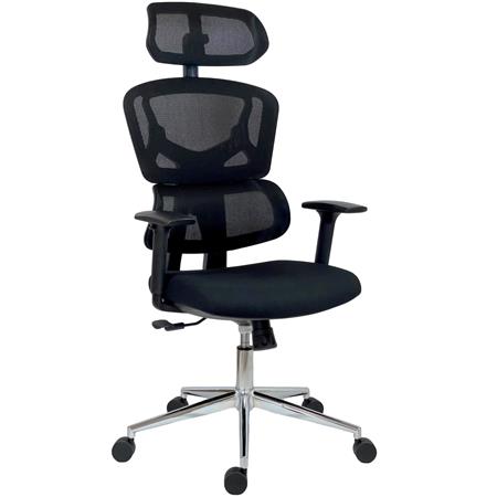 DEMO# Ergonomischer Bürostuhl SYDNEY, maximale Ergonomie, verchromtes Metallgestell, Netz- und Stoffbezug, Farbe Schwarz