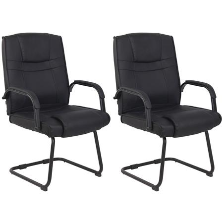 Im 2er Set: Besucherstuhl DENVER, schwarzes Metallgestell, dicke Polsterung, Lederbezug, Farbe Schwarz