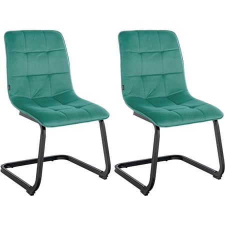 2er Set Besucherstuhl ALISA, Freischwinger Gestell aus Metall, Sitz gepolstert, Samt, Farbe Grün