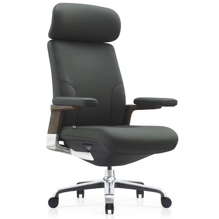 Chefsessel SOPRANO, elegant und luxuriös, mit Holzeinsätzen, Echtleder, Farbe Grün
