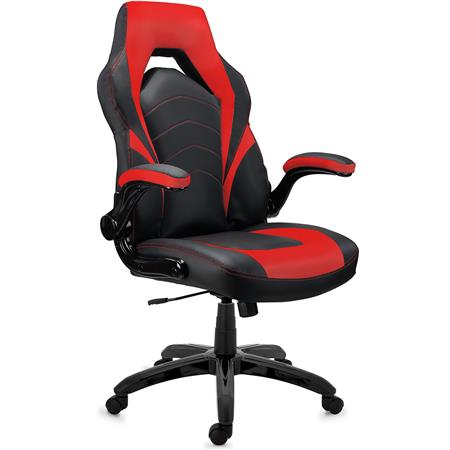 DEMO# Gaming-Stuhl NITRO, dicke Polsterung, klappbare Armlehnen, Lederbezug, Farbe Schwarz / Rot