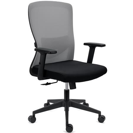 Ergonomischer Bürostuhl NOTE, verstellbare Lordosenstütze, 8h Nutzung, Netzstoff und Stoff, Grau