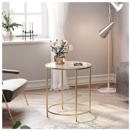 DEMO# Beistelltisch GOLD, modernes Design, goldenes Metallgestell mit Glasplatte, mit goldenem Metallgestell und Glasplatte