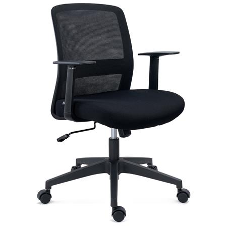 Ergonomischer Bürostuhl YOSEMITE, Wippmechanik, Lordosenstütze, Stoff und Netzstoff, Farbe Schwarz