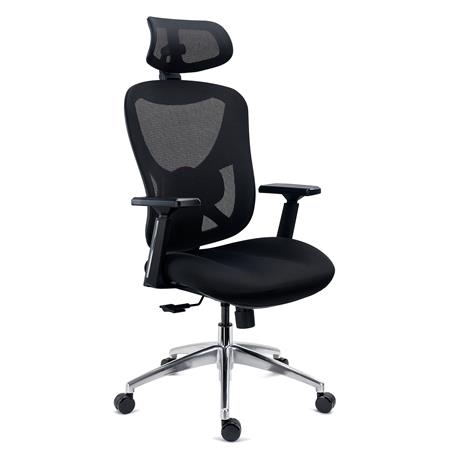 Ergonomischer Bürostuhl URUS, höhenverstellbare Rückenlehne, Lordosenstütze, Metallgestell, Schwarz
