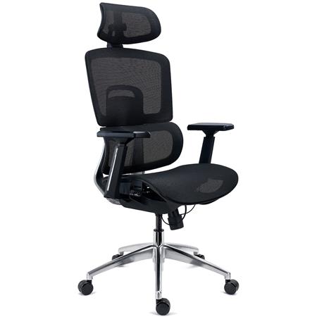 Ergonomischer Bürostuhl TITAN, ALU-Gestell, tiefenverstellbarer Sitz, 3D-Armlehnen, Farbe Schwarz