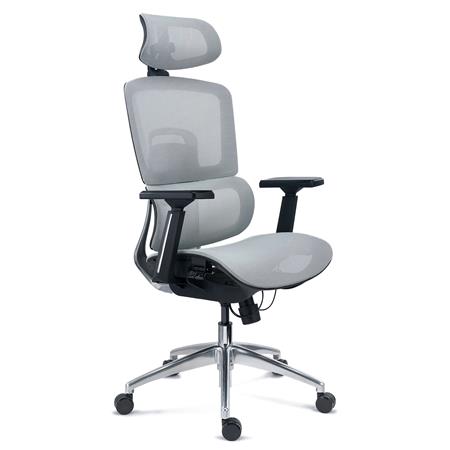 Ergonomischer Bürostuhl TITAN, ALU-Gestell, tiefenverstellbarer Sitz, 3D-Armlehnen, Farbe Grau