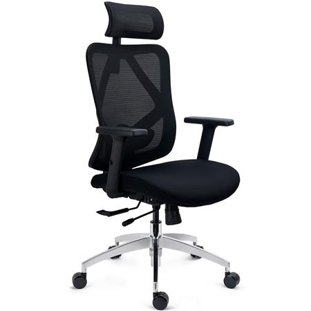 Ergonomischer Bürostuhl LONDON, 3D-Lordosenstütze, tiefenverstellbarer Sitz, 3D-Armlehnen, Farbe Schwarz