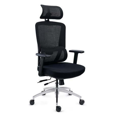 Ergonomischer Bürostuhl SUPRA MAX mit Kopf- und Lordosenstütze, 3D-Armlehnen, tiefenverstellbarer Sitz, Farbe Schwarz