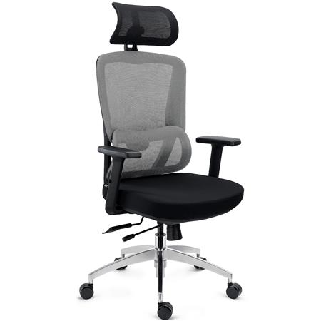 Ergonomischer Bürostuhl SUPRA MAX mit Kopf- und Lordosenstütze, 3D-Armlehnen, tiefenverstellbarer Sitz, Farbe Grau