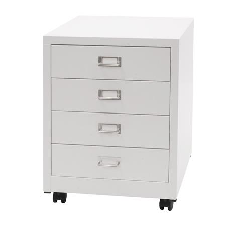 Rollcontainer DONY, 4 Schubladen, 40x41x55 cm, Stahlschrank, Farbe Weiß