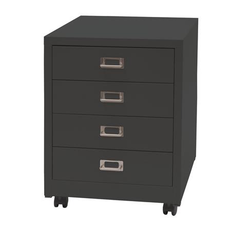 Rollcontainer DONY, 4 Schubladen, 40x41x55 cm, Stahlschrank, Farbe Dunkelgrau