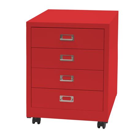 Rollcontainer DONY, 4 Schubladen, 40x41x55 cm, Stahlschrank, Farbe Rot