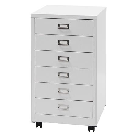 Rollcontainer DONY, 6 Schubladen, 75x40x41cm, Stahlschrank, Farbe Weiß