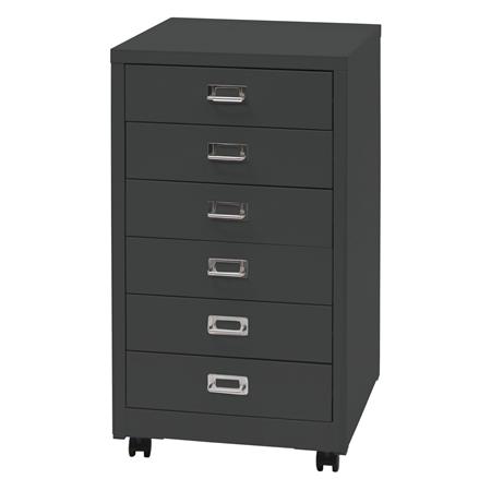 Rollcontainer DONY, 6 Schubladen, 75x40x41cm, Stahlschrank, Farbe Dunkelgrau