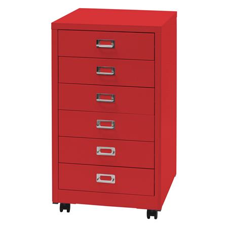 Rollcontainer DONY, 6 Schubladen, 75x40x41cm, Stahlschrank, Farbe Rot
