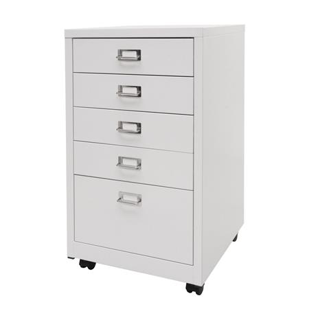 Rollcontainer DONY, 5 Schubladen, 75x40x41cm, Stahlschrank, Farbe Weiß