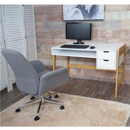 Computertisch PORTO, Abmessungen 115 x 58 x 76 cm, aus Holz, Farbe Weiß und Bambus