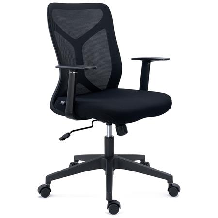 DEMO# Ergonomischer Bürostuhl GINGER, Wippmechanik, robust und vielseitig, mit Stoff und Netzstoff, Farbe Schwarz