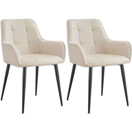 2er Set Besucherstuhl RUFUS, elegantes Design, bequem gepolstert, Samt, Farbe Creme