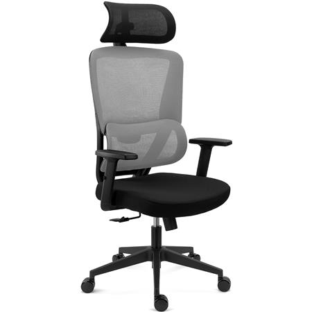 DEMO# Ergonomischer Bürostuhl SUPRA mit Kopf- und Lordosenstütze, Netzstoff-Rückenlehne, Farbe Grau