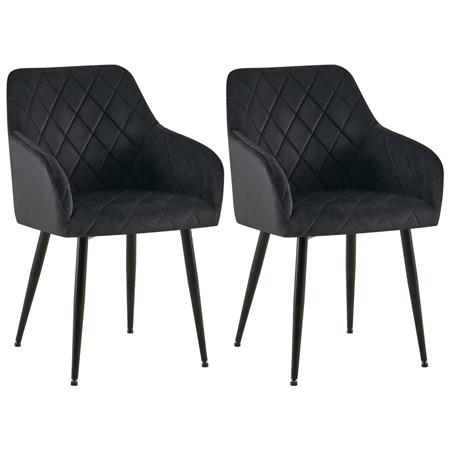 Im 2er Set: Besucherstuhl GLOVER, bequem gepolstert, Metallgestell in Mattschwarz, Samtbezug, Farbe Schwarz