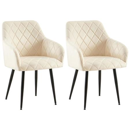 Im 2er Set: Besucherstuhl GLOVER, bequem gepolstert, Metallgestell in Mattschwarz, Samtbezug, Farbe Creme