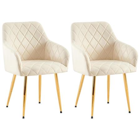 Im 2er Set: Besucherstuhl GLOVER, bequem gepolstert, Metallgestell in Gold, Samtbezug, Farbe Creme