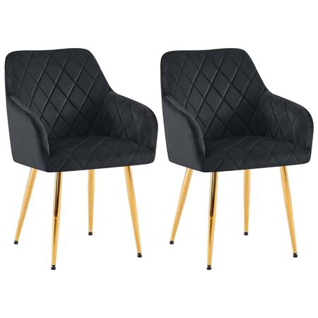 Im 2er Set: Besucherstuhl GLOVER, bequem gepolstert, Metallgestell in Gold, Samtbezug, Farbe Schwarz