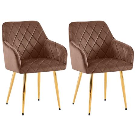Im 2er Set: Besucherstuhl GLOVER, bequem gepolstert, Metallgestell in Gold, Samtbezug, Farbe Braun