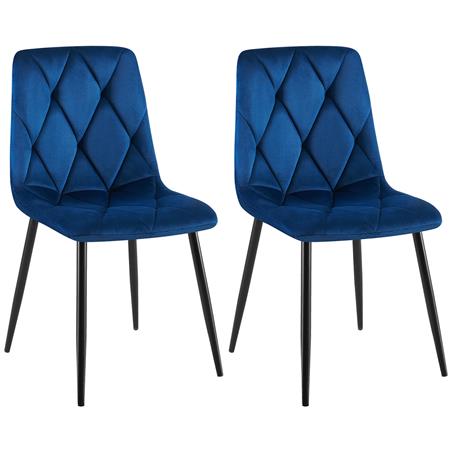 Im 2er Set: Besucherstuhl SYAN, modernes Design mit Steppnähten, Metallgestell, Samtbezug, Farbe Blau