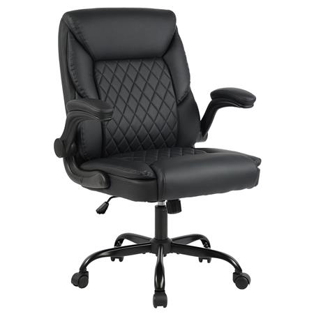 Bürosessel EMMY, komfortabel gepolstert, klappbare Armlehnen, Kunstlederbezug, Farbe Schwarz