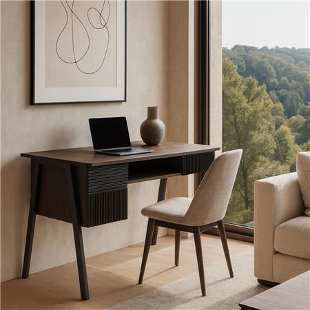 Schreibtisch OPAL, 2 Ablagen und 1 Schublade, modernes Design, 120 x 60 cm, aus Holz, Farbe Walnuss