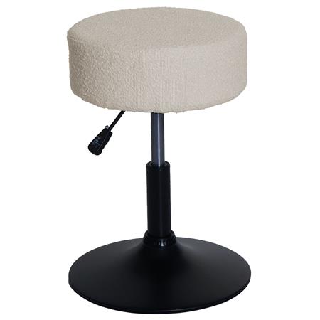 Arbeitshocker BLOOM, 360º drehbar, höhenverstellbar, bequem gepolstert, Bouclé-Stoffbezug, Farbe Creme